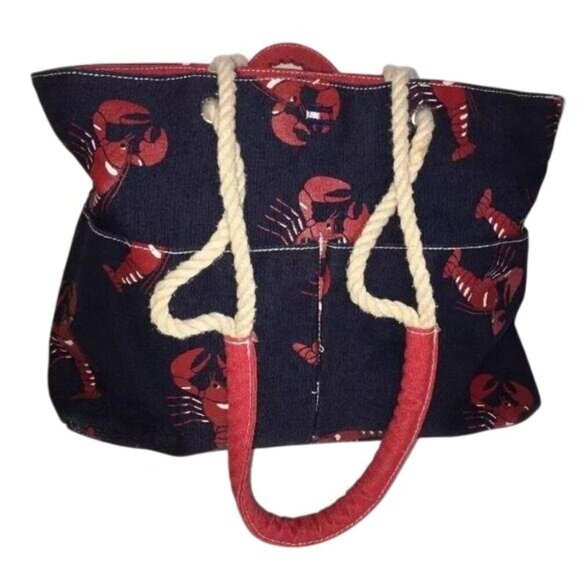 Tommy Hilfiger Navy Nautical Cape Cod Lobster Canvas Shoulder Bag Tote Purse - Picture 1 of 10